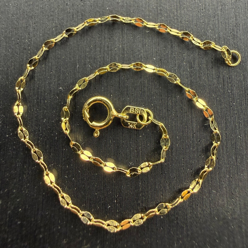 Solid 14k Italian Yellow Gold Mirror Link Bracelet 6.5" Long 1.5mm Wide